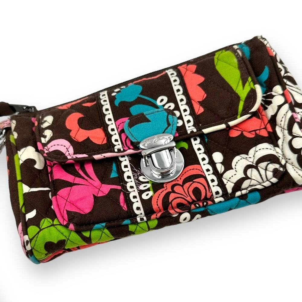 Authentic Vera Bradley brown floral Wristlet- wallet - mini purse - organizer